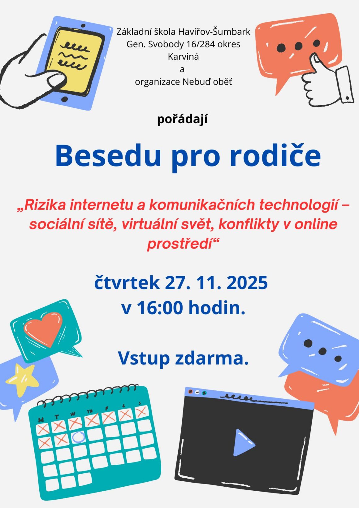 BESEDA PRO RODIČE – Rizika internetu a komunikačních technologií